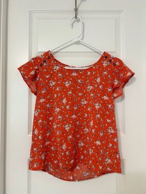 Bright Floral Short-Sleeve Blouse - Red Floral